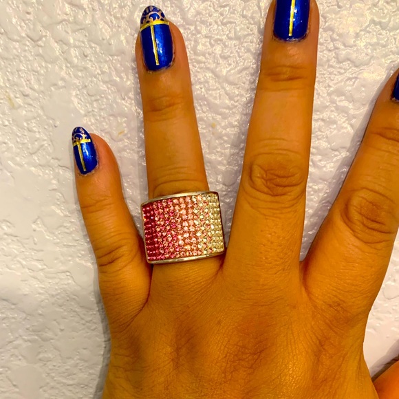 925 silver pink Swarovski crystal statement ring - Picture 2 of 7